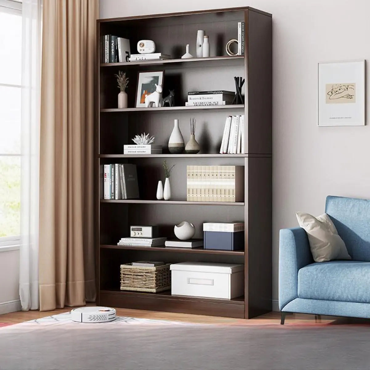 Modern Vertical Rectangular Timber Multi-shelf Bookcase Image - 2