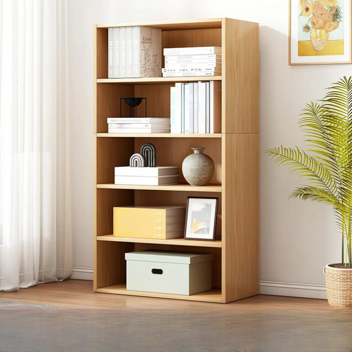 Modern Vertical Rectangular Timber Multi-shelf Bookcase Image - 20