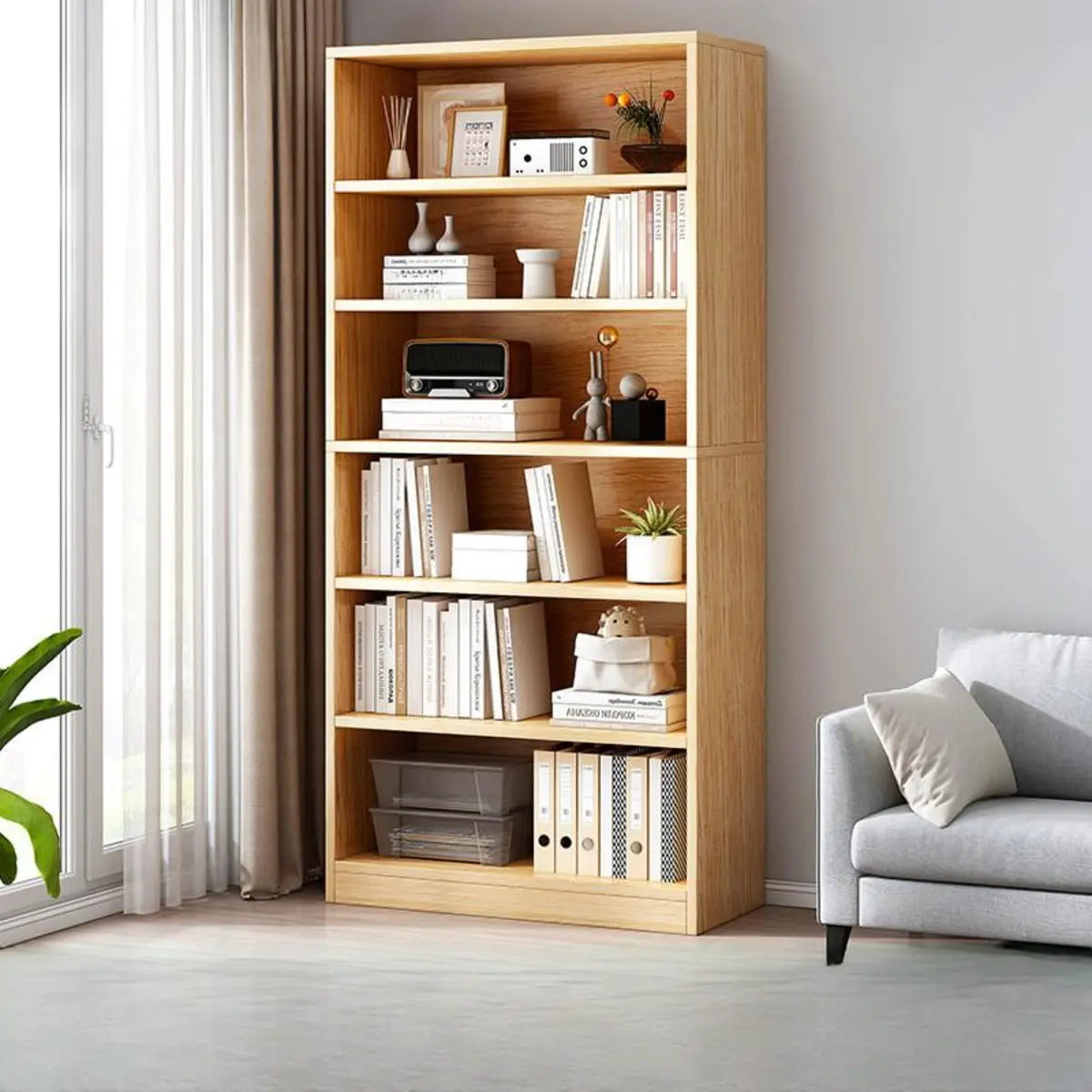 Modern Vertical Rectangular Timber Multi-shelf Bookcase Image - 22