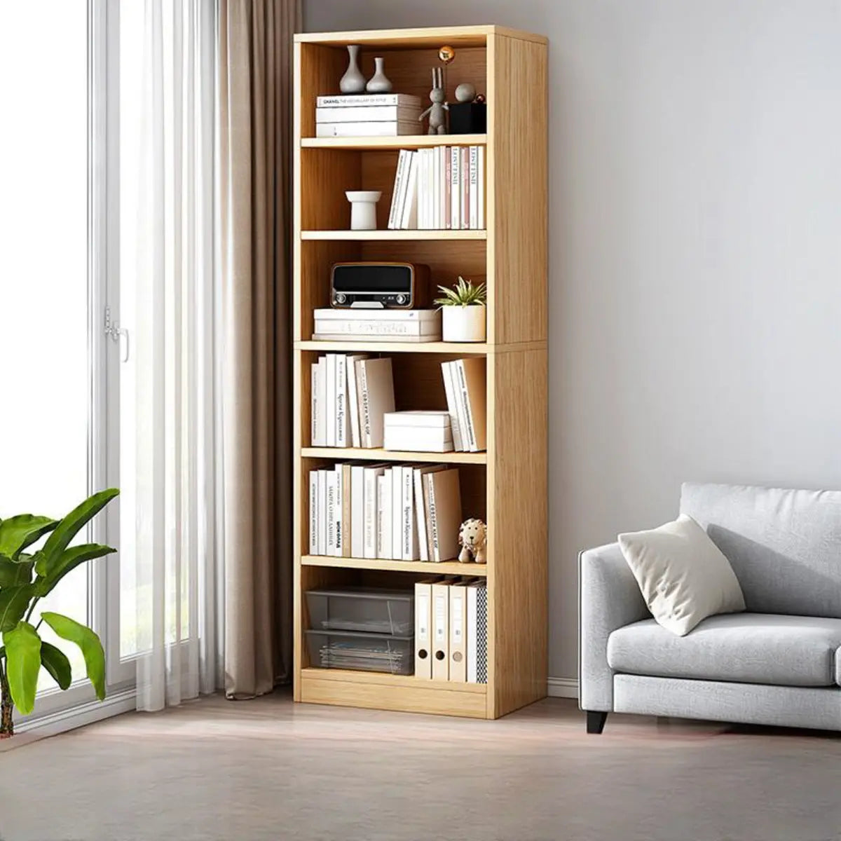 Modern Vertical Rectangular Timber Multi-shelf Bookcase Image - 23