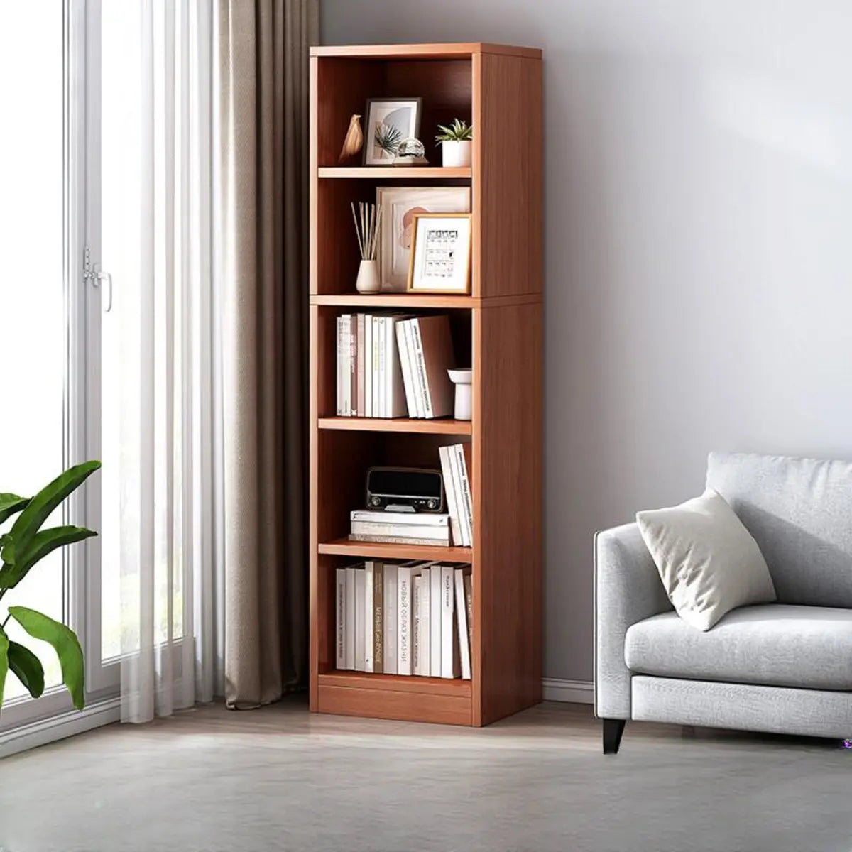 Modern Vertical Rectangular Timber Multi-shelf Bookcase Image - 24