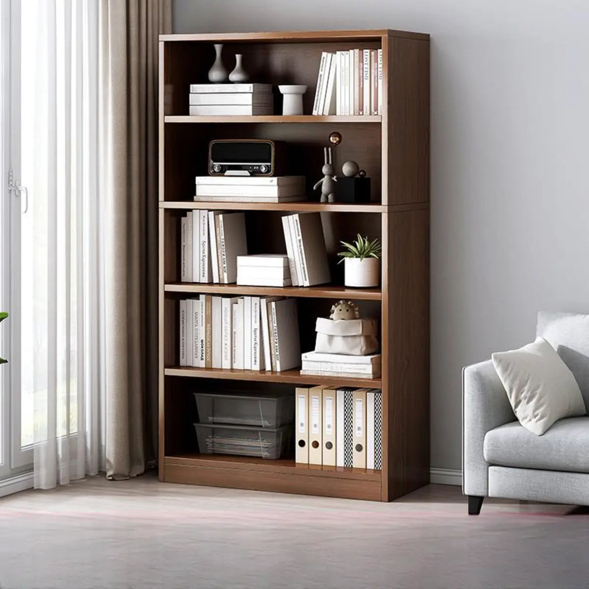 Modern Vertical Rectangular Timber Multi-shelf Bookcase Image - 25