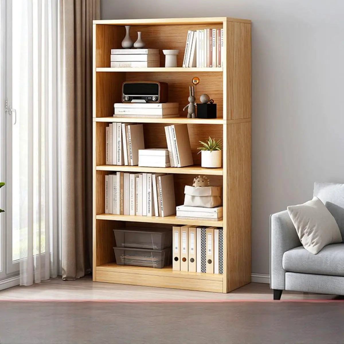 Modern Vertical Rectangular Timber Multi-shelf Bookcase Image - 29