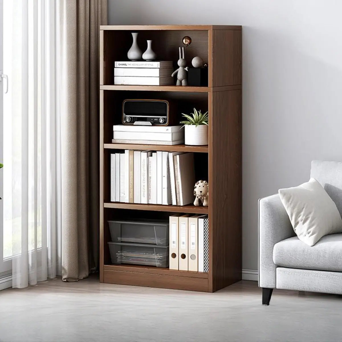 Modern Vertical Rectangular Timber Multi-shelf Bookcase Image - 30