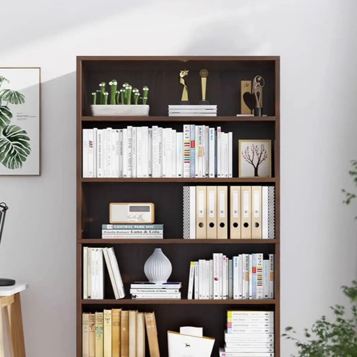 Modern Vertical Rectangular Timber Multi-shelf Bookcase Image - 7