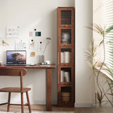 Modern Vertical Tall Brown Narrow Storage Bookcase Image - 1