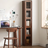 Modern Vertical Tall Brown Narrow Storage Bookcase Image - 10