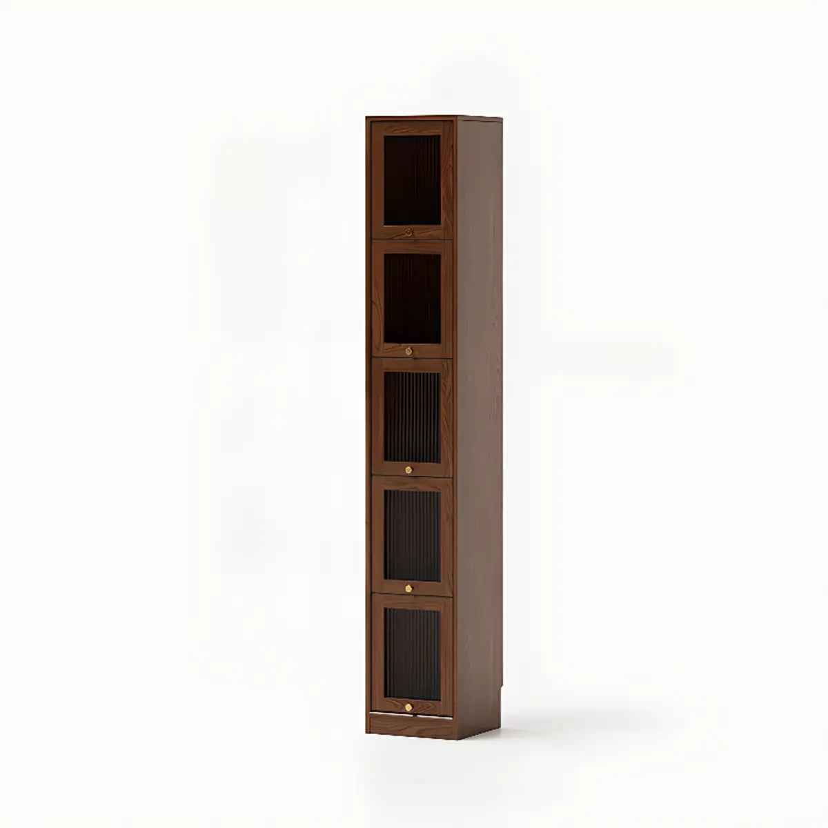 Modern Vertical Tall Brown Narrow Storage Bookcase Image - 2