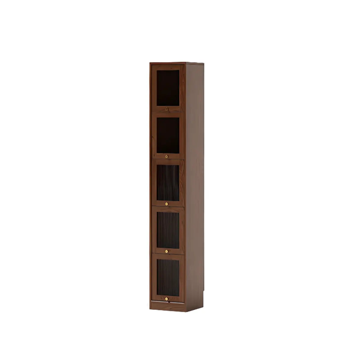 Modern Vertical Tall Brown Narrow Storage Bookcase Image - 20