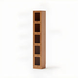 Modern Vertical Tall Brown Narrow Storage Bookcase Image - 3