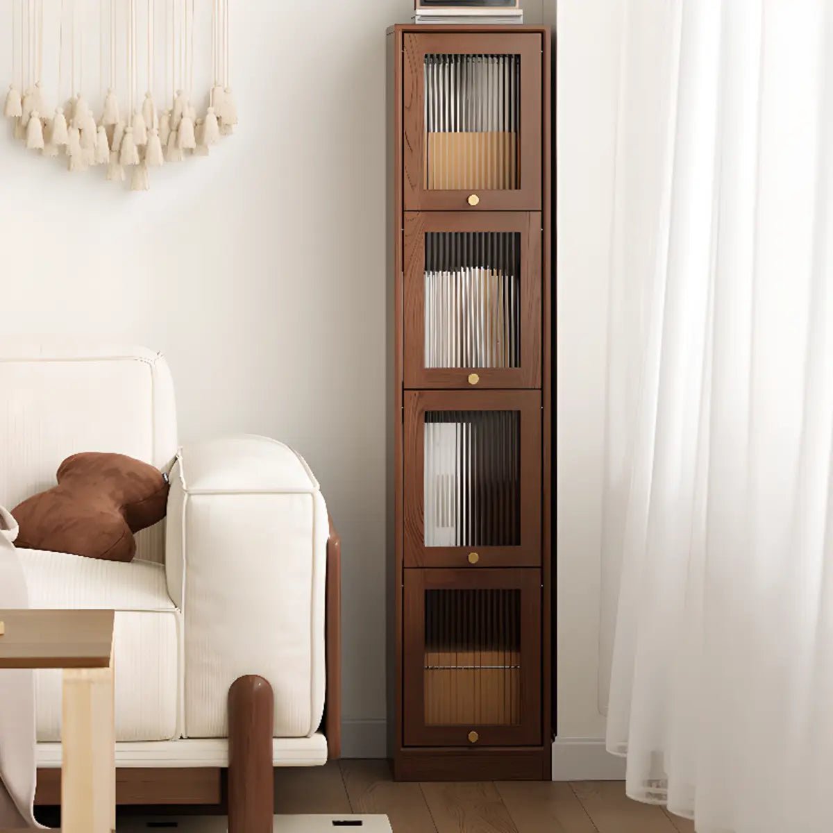 Modern Vertical Tall Brown Narrow Storage Bookcase Image - 8