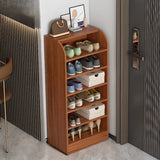 Modern Vertical Wood Hallway Gray 5-Tier Open Shoe Rack Image - 12