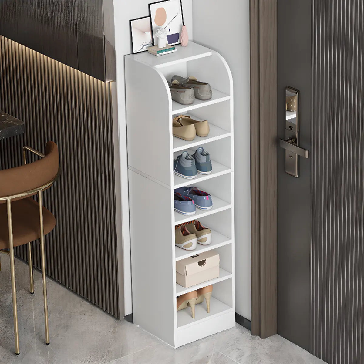 Modern Vertical Wood Hallway Gray 5-Tier Open Shoe Rack Image - 14