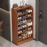 Modern Vertical Wood Hallway Gray 5-Tier Open Shoe Rack Image - 23