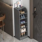 Modern Vertical Wood Hallway Gray 5-Tier Open Shoe Rack Image - 24