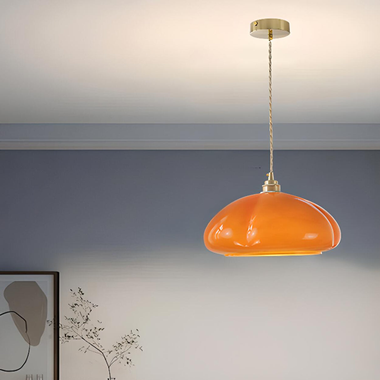 Modern Vibrant Orange Pumpkin Glass Pendant Light  Image - 1