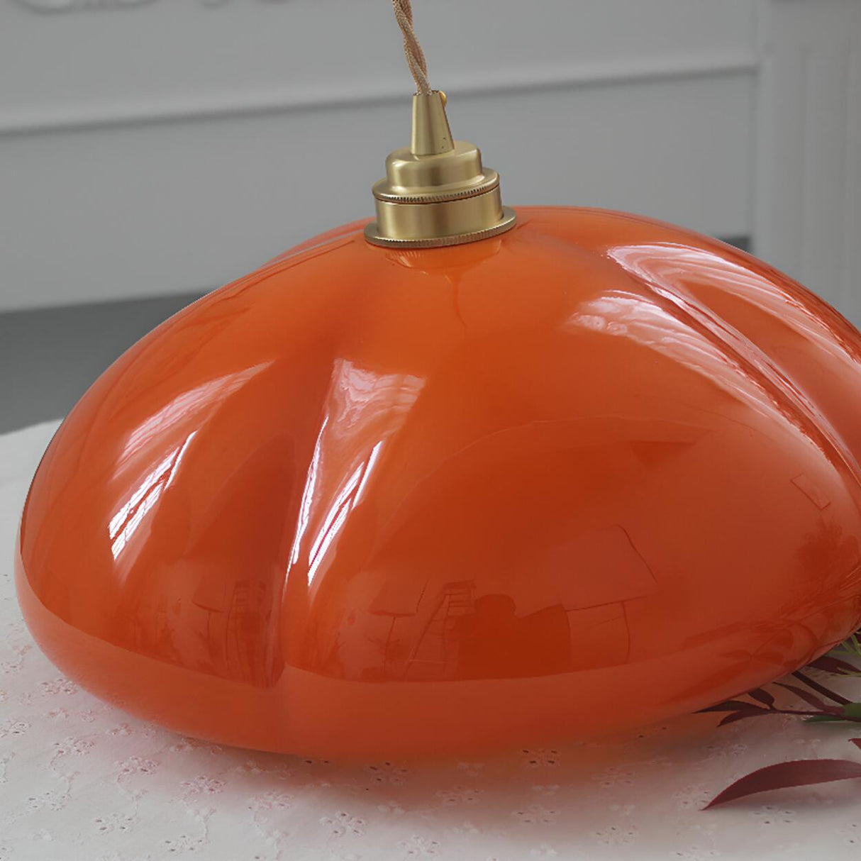 Modern Vibrant Orange Pumpkin Glass Pendant Light  Image - 7