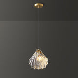 Modern Vintage Brass Clear Glass Shell Pendant Light Image - 11