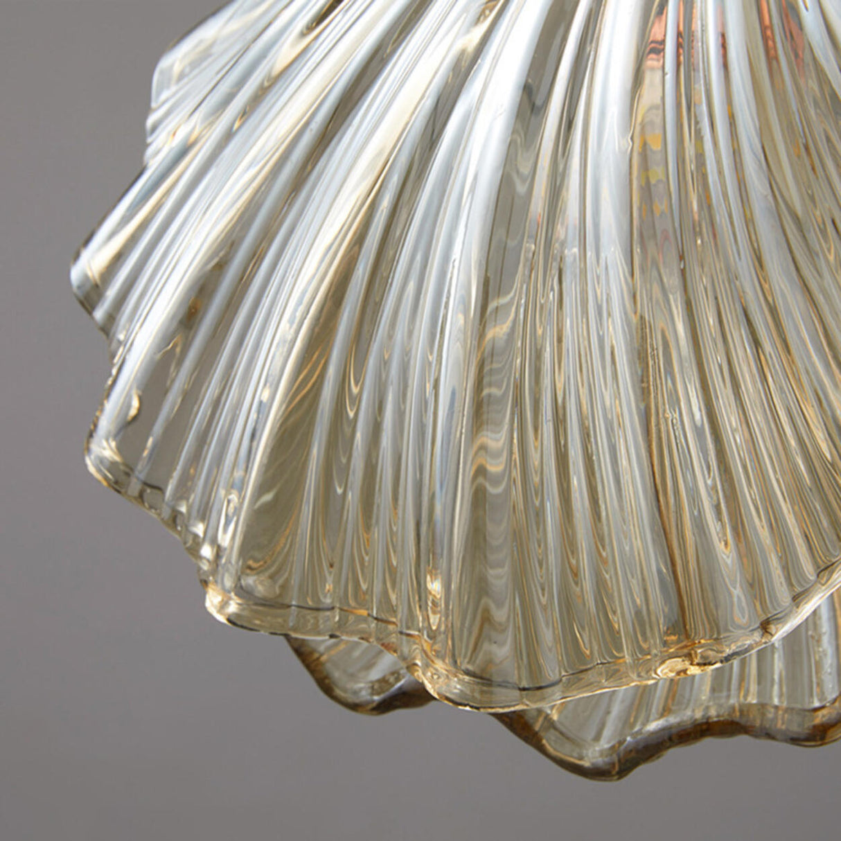 Modern Vintage Brass Clear Glass Shell Pendant Light Image - 12