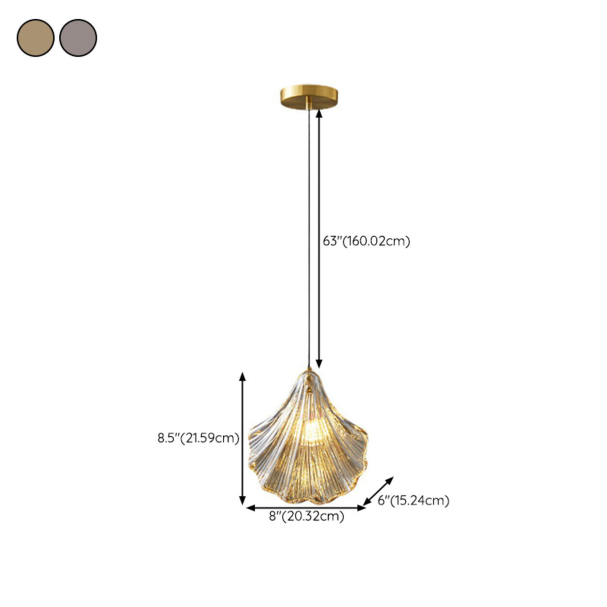 Modern Vintage Brass Clear Glass Shell Pendant Light 