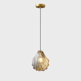 Modern Vintage Brass Clear Glass Shell Pendant Light Image - 2