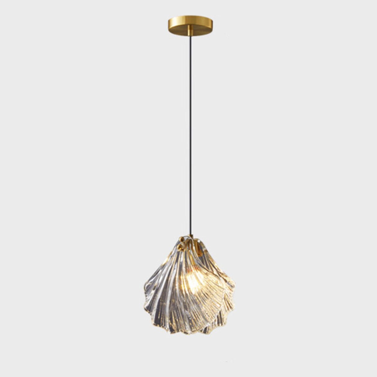 Modern Vintage Brass Clear Glass Shell Pendant Light Image - 3