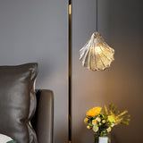 Modern Vintage Brass Clear Glass Shell Pendant Light Image - 5