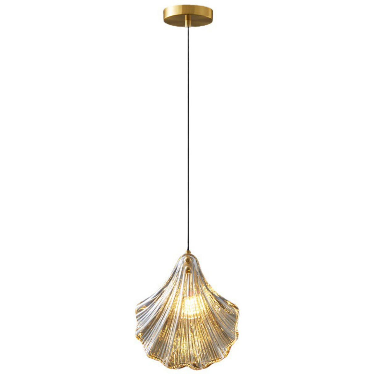 Modern Vintage Brass Clear Glass Shell Pendant Light Image - 7