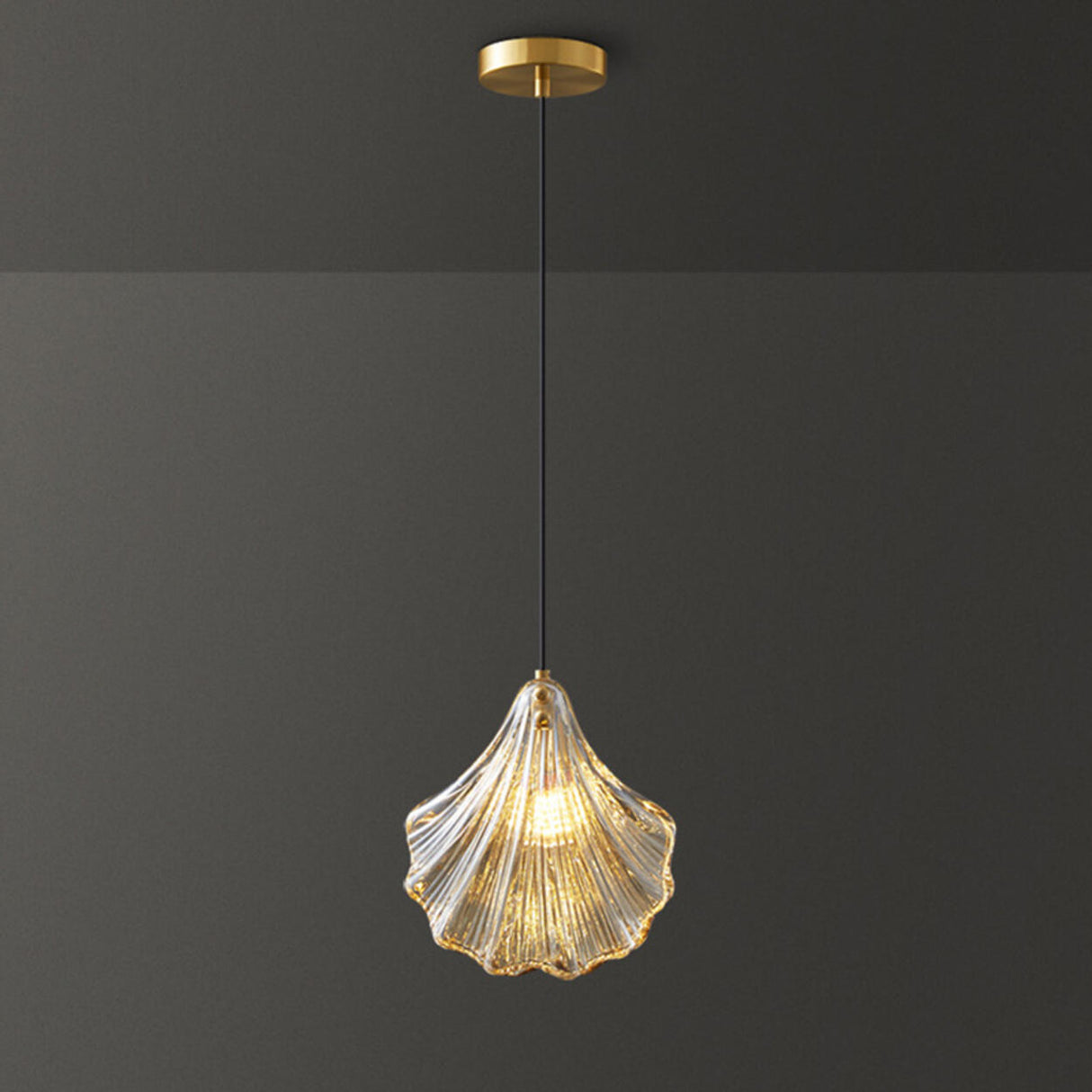 Modern Vintage Brass Clear Glass Shell Pendant Light Image - 8