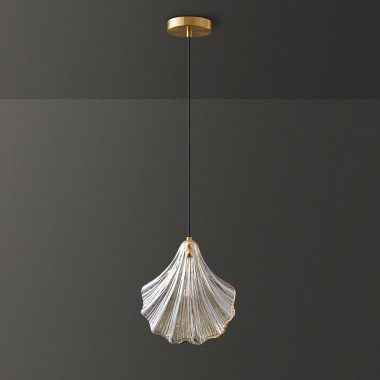 Modern Vintage Brass Clear Glass Shell Pendant Light Image - 9