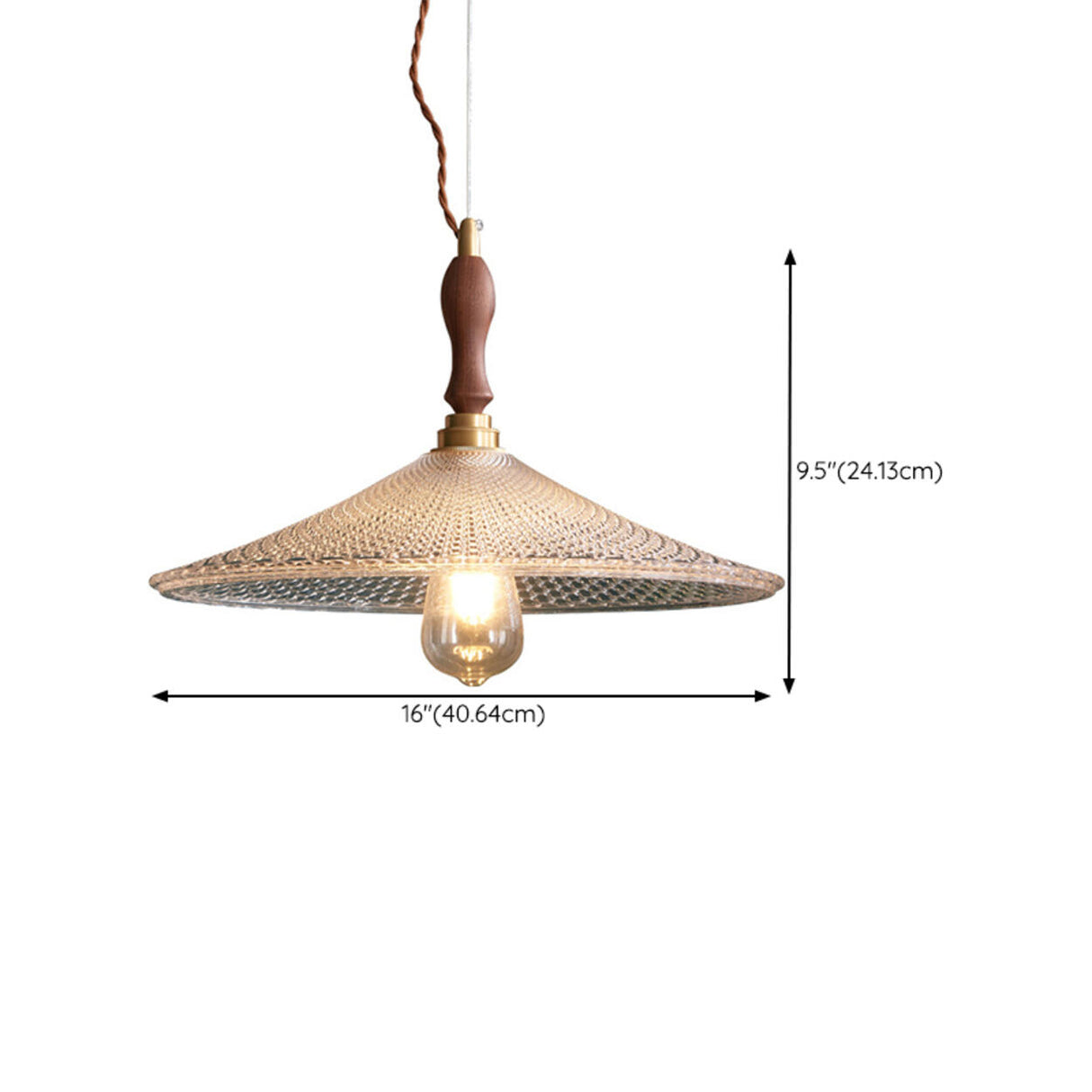 Modern VIntage Wood Cone Clear Glass Pendant Light Image - 15