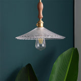 Modern VIntage Wood Cone Clear Glass Pendant Light Image - 4