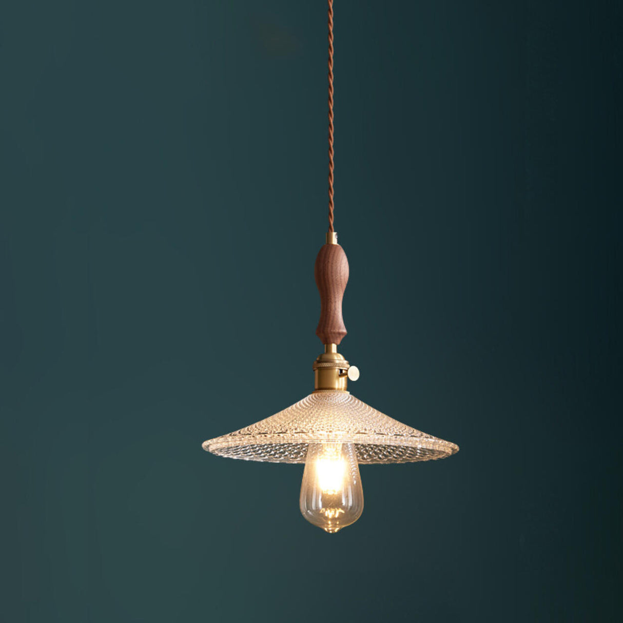 Modern VIntage Wood Cone Clear Glass Pendant Light Image - 6