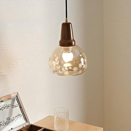 Modern Walnut Clear Glass Dome Pendant Light Image - 1