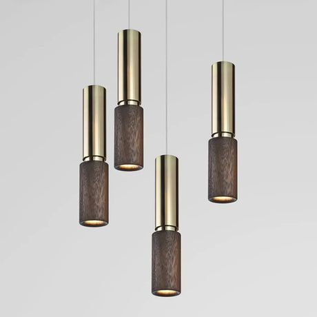 Modern Walnut Solid Wood Bedroom Cylinder Pendant Light  Image - 2