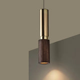 Modern Walnut Solid Wood Bedroom Cylinder Pendant Light  Image - 3