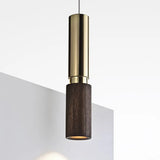 Modern Walnut Solid Wood Bedroom Cylinder Pendant Light  Image - 6