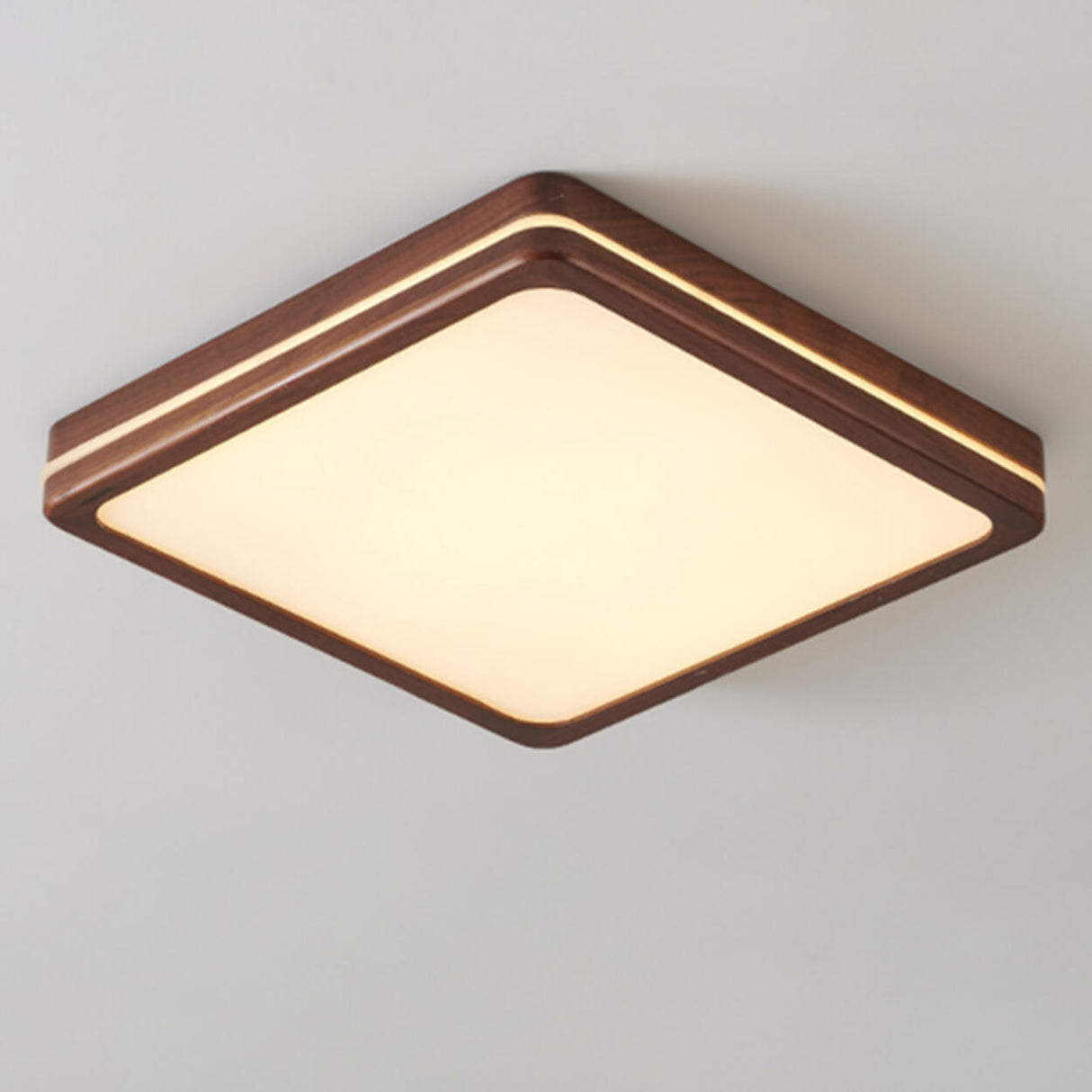 Modern Walnut Square LED Flush Mount Ceiling Light Image - 10