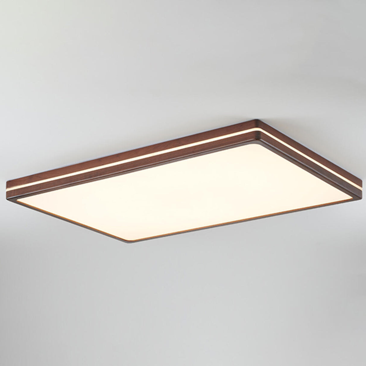 Modern Walnut Square LED Flush Mount Ceiling Light Image - 11