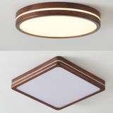 Modern Walnut Square LED Flush Mount Ceiling Light Image - 12