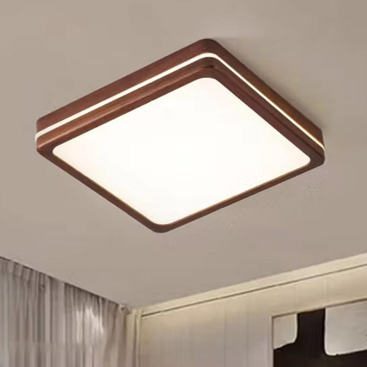 Modern Walnut Square LED Flush Mount Ceiling Light Image - 3