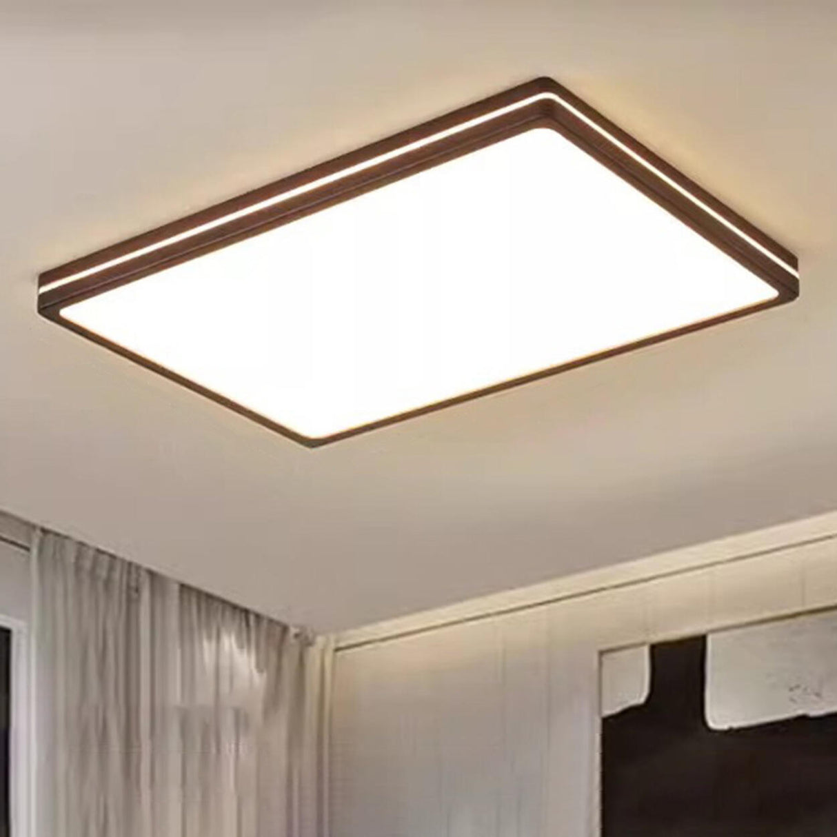 Modern Walnut Square LED Flush Mount Ceiling Light Image - 5