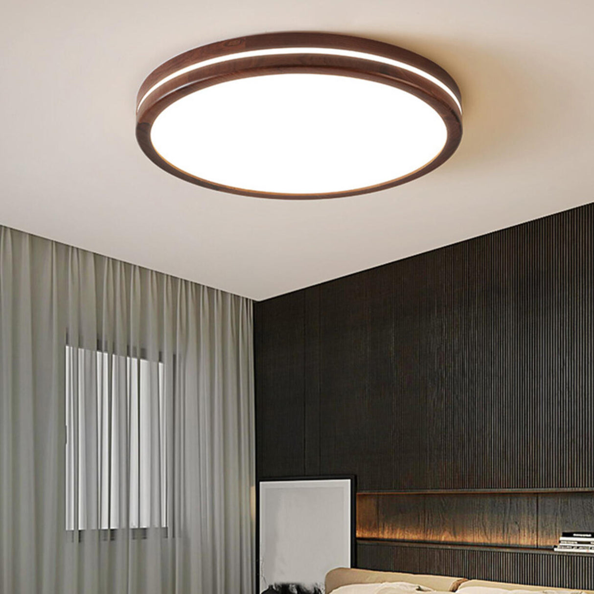 Modern Walnut Square LED Flush Mount Ceiling Light Image - 6