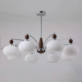 Modern Walnut Wood and White Glass Drum Chandelier Image - 13