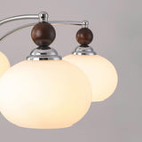 Modern Walnut Wood and White Glass Drum Chandelier Image - 14