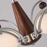 Modern Walnut Wood and White Glass Drum Chandelier Image - 15