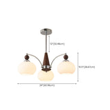 Modern Walnut Wood and White Glass Drum Chandelier #size