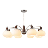 Modern Walnut Wood and White Glass Drum Chandelier Image - 9