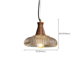 Modern Walnut Wood Clear Glass Bowl Pendant Light Image - 16