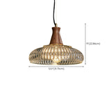 Modern Walnut Wood Clear Glass Bowl Pendant Light Image - 17